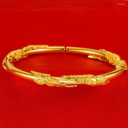 Bangle Women Solid Real 18k Gold Color Flower Design Beautiful Lady Girls Bridal Wedding Party Birthday Gift