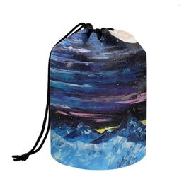 Cosmetic Bags Coloranimal Night Sence Moon Star Girls All-Match Bag Large Capacity Drawstring Bucket Storage Wedding Bridal Gifts