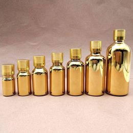 5ml 10ml 15ml 20ml 30ml gold Glass Bottle Vials Essential Oil Bottle with screw cap Perfume bottles fast shipping F1184 Iriri