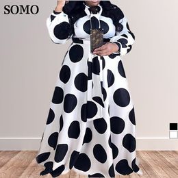 Plus size Dresses Plus Size Clothing Women Boho Long Maxi Dress 5XL Casual Dots Dresses Bow Elegant Ladies Big Shirt Dress Wholesale Drop 230620