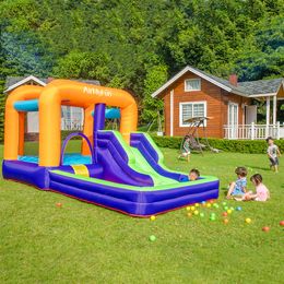 Cheap Inflatable Playground Slide Bounce House Castle Combo Bouncer Slide with Ball Pit Basketball Hoop Multiple Fun for Kids Oudoor Play Birthday Indoor Playhouse