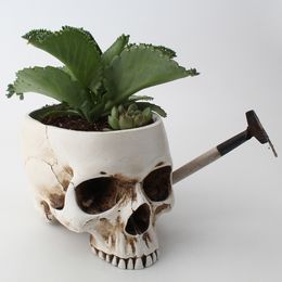 Planters Pots Resin Skeleton Desktop Flower Pot Planter Sculptures Home Garden Office Decor Container Skull Design Model Craft Decoration 230620