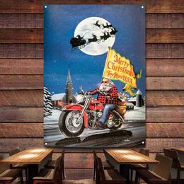 Merry Christmas Toy Run U.SA. Motorcycle Flag Mural Vintage Wall Decor Poster Car Painting For Garage Man Cave Bar Club Pub Gift L230620