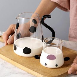 Water Bottles Cow Glass Jug Pitcher Bedside Milk Carafe With Cup Water/Milk Cold Kettle Creative Cute Cartoon For Home And Kids