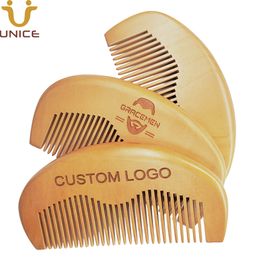 MOQ 50 Pcs Wood Comb Custom LOGO Handmade Beard Combs Customised Laser Engraved Natural Wooden Hair Brush for Men Women
