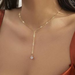 Pendant Necklaces PuRui Minimalist Zircon Women's Necklace Long Tassel Charm Gold Color Link Chain Simple Choker Jewelry Party Gifts