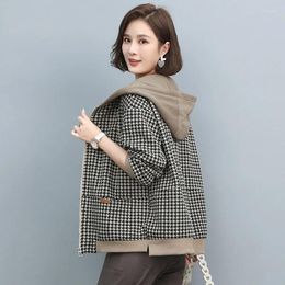 Women's Jackets Cotton Padded Jacket Women's Spring And Autumn 2023 Fashion Korean Version Of Loose Mother's Houndstooth M1075
