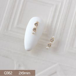 Nail Art Decorations 10pcs G982 Luxury Strip 3D Alloy Nail Art Zircon Metal Pearl Manicure Nails Supplies Accessories DIY Nail Decorations Charms 230619