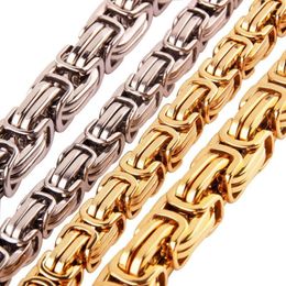 Chains 8/12/15mm Strong Handmade Byzantine Box Chain Stainless Steel Silver Color/Gold Link Jewellery Mens Necklace Or Bracelet 7-40inch