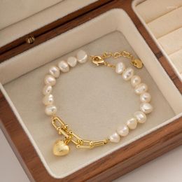 Charm Bracelets Minar 2023 Summer Irregular Freshwater Pearl For Women 18K Real Gold Plated Brass Love Heart Beaded Bracelet