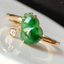 Cluster Rings Silver Inlaid Natural Hetian Green Chalcedony Gourd Ring Female Exquisite Ethnic Style Engagement Party Jewelry Gift