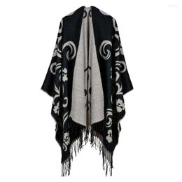 Scarves Women Warm Taiji Flower Printing Shawl Wraps Thickening Cashmere Poncho With Tassel Autumn And Winter