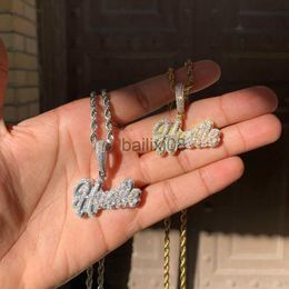 Pendant Necklaces Micro Pave CZ Small Hip Hop Hustle Pendant Neckle For Men High Quality 5A Cubic Zirconia Gold Colour Jewellery J230620