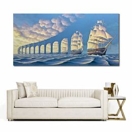 Abstract Landscape Canvas Art Shipping Boats Oil Painting Handmade Impressionistic Artwork