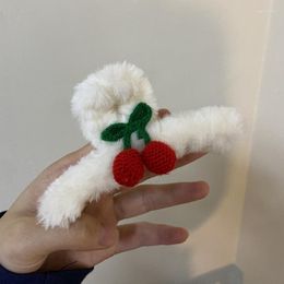 Hair Clips Y2K Jewelry White Plush Cherry Clip For Women Fashion Vintage Harajuku Accessories 90s Aesthetic Gift