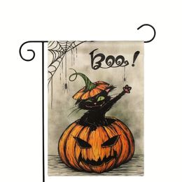 1pc Halloween Garden Flag Vertical Double Sided, Pumpkin Spider Cat Boo Halloween Flags Burlap Small House Yard Flag For Outdoor Indoor Decoration 12 X 18