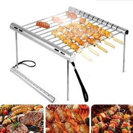 BBQ Tools Accessories Folding Portable Stainless Steel BBQ Grill BBQ Grill Mini Pocket BBQ Grill Barbecue Accessories For Home Park Use 230620