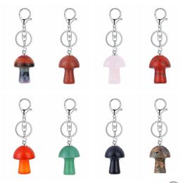 Key Rings Healing Chakra Gemstone Mushroom Pendant For Women Men Natural Quartz Crystal Rock Charm Choker Jewellery Bags Car Dhw36