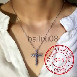 Pendant Necklaces Drop Shipping 925 Silver Chain Neckles Rhinestone Cross Pendants Neckles Jewelry Collar Colar de Plata J230620