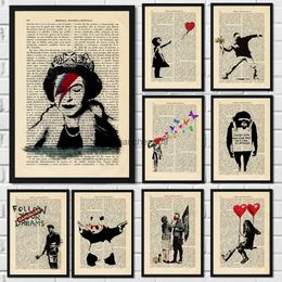 Vintage Balloon Girl Wall Art Poster ic Panda Queen England Home Decor Canvas Painting Room Decoration Mural Print L230620