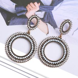 Dangle Earrings Vintage Double Round Large Earring Trendy Elegant Luxury Female Charm Wedding Party Rhinestone Pendientes Jewellery Gift