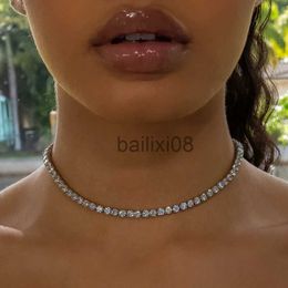 Pendant Necklaces New 4mm Iced Out Bling 5A CZ Paved HipHop Choker Neckle For Women Lady Sparking Cubic Zirconia 1 Row Tennis Chain Jewellery J230620