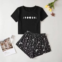 Women's Sleepwear Women Moon Child Star Print Short Sleeve T Shirts&Shorts Pajama Set Summer Comfortable Home Suits