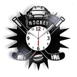 Orologi da parete Hockey Art Record Clock Sport Decor per la camera dei ragazzi Orologi decorativi 3D Regali per allenatori