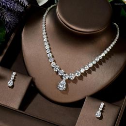 Necklace Earrings Set HIBRIDE Fashion Cubic Zirconia Water Drop Pendant And Bridal Wedding For Brides Party Gift N-1458