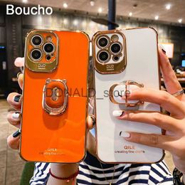 Cell Phone Cases Boucho Luxury electroplating phone case for iphone 14 Plus 13 12 Pro MAX 11Pro XS XR X SE 6 7 8 plus Phone Holder Ring Grip Case J230620