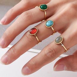 Cluster Rings Fashion Blue Green Natural Stone For Women Zircon Ruby Stainless Steel Open Ring Finger Jewellery Gifts Wholesale