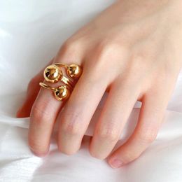 Cluster Rings Exaggeration Gold Silver Color Metal Ball Adjustable Simple Design Geometric Irregular Jewelry Finger Ring For Women Party