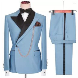 Men's Suits Men Suit 2 Pieces Double Breasted With Black Peaked Lapel Fit Wedding Groom Tuxedo Prom Party Male Set Jacket Pants