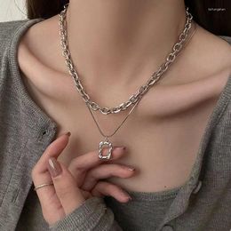 Pendant Necklaces Titanium Steel Double Layer Necklace Women's Hip Hop Light Luxury Small Sweater Chain Men's And Couple