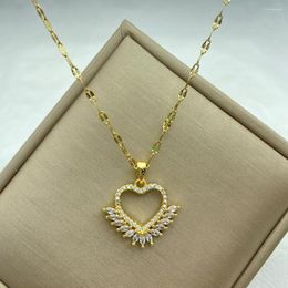 Pendant Necklaces Heart Pendants With Zircons Stainless Steel Necklace For Women Fashion Jewerly Accessories Luxury Design