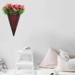 Decorative Flowers Wall Hanging Artificial Front Door Basket Cone Shaped Baskets Decorate Fake Plastic Rustic Decorations