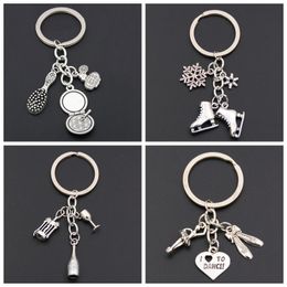 I Love To Dance Keychains Skating Shoes Charms Makeup Pendant Wine Keyring Women Tennis Jewelry