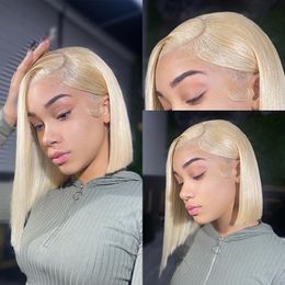 HD Lace Frontal Wig Honey Blonde Coloured Human Hair Wigs 13x4 Straight Lace Front Short Bob Straight Human Hair Wigs For Women