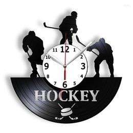 Wall Clocks Hockey Stick Vinayl Clock Play Remote Control Re-purposed Non-Ticking Watch For Ice Soccer Fans