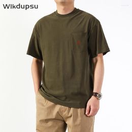 Men's T Shirts Casual Pocket Fashion Design Embroidery Short Sleeve Cotton Loose O Neck T-shirt Men Tops Tshirt Male Tees Clothes