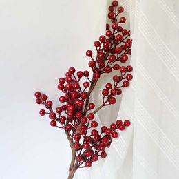 Dried Flowers DIY Red Berries Plant Artificial Branch Plastic Fake Leaf Decorative for New Year Christmas Decoration
