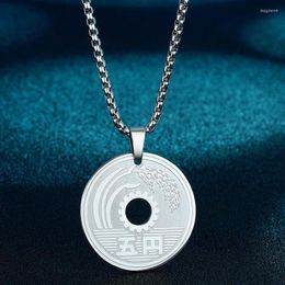 Pendant Necklaces 5 Yen Lucky Japanese Coin Necklace For Women Round Circle Stainless Steel Jewellery Fashion Birthday