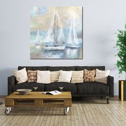 Modern Hand Painted Abstract Canvas Art Sailboat Abstract Oil Painting Home Decor for Bedroom