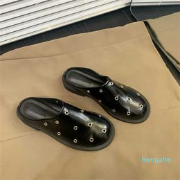 Slippers Designer Women's Shoes Summer Punk Metal Charms Black Slip on Outdoor Platform Modern Casual for Female 2023