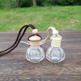 12ML Clear Glass Car Pendant Hanging Bottle Refillable Perfume Packaging Bottle with Wooden Cap F928 Esxml