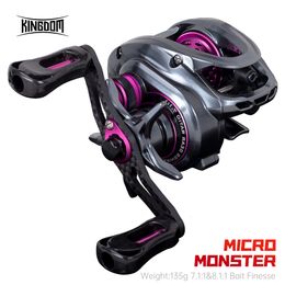 Baitcasting Reels Kingdom 135g Ultra Light Spool Bait Finesse Baitcasting Fishing Reel Micro Monster 7.1 1 8.1 1 4kg Shallow Spool Light Game Coil 230619