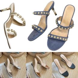 Clear slippers summer pearls high heels stiletto heel designer shoes women's sexy sandals open toe party shoes summer outdoor dress shoes thin brand open toe letter
