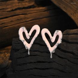 Stud Earrings 925 Sterling Silver Cherry Blossom Pink Heart For Women Sweet Elegant Wedding Jewelry Gift