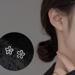 Stud Earrings LAVIFAM 925 Sterling Silver Simple Hollow Five-Petal Flower For Girl Kids Small Thin Ear Piercing Jewellery Accessories