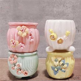 Planters Pots 8pc Handmade Pinch Flower Pot Succulent Flowerpot Pink Girl Home Meat Plant Thumb Pot Trumpet Seedling Basin Balcony Decorations R230620